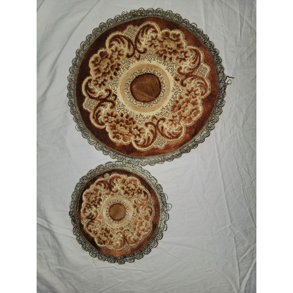 Vintage Wedgewood Floral Round Placemat Belgium Doiley Set of 2 Brown Gold